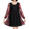 Fashion Women Floral Printed Lace Patchwork Mini Dress
