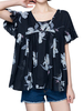 Fashion Women Flower Printed Flared Sleeve Chiffon Tops