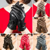 Fashion Women Genuine Leather Gloves Bow Soft Winter Warm Lining Mittens