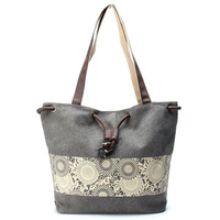 Fashion Women Handbags Floral Canvas Drawstring Bucket Bags