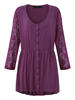 Fashion Women Lace Patchwork Button Pleated T-Shirt