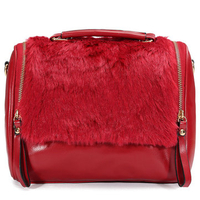Fashion Women Leather Double Zipper Plush Crossbody Bag