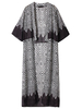 Fashion Women Loose Long Length Half Sleeve Grid Pattern Chiffon Cardigan