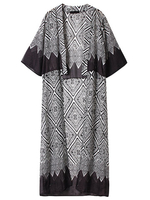 Fashion Women Loose Long Length Half Sleeve Grid Pattern Chiffon Cardigan