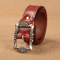 Fashion Women Retro Embossed Second Layer Of Leather Belt Casual Pin Buckle Women Cintos
