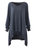 Fashion Women Solid V-neck Asymmetrical Hem T-shirt