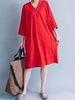 Fashionable Solid Loose Waist V Neck Women Dresses