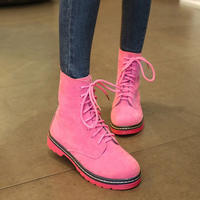 Faux Suede Pure Color Ankle Lace Up Flat Boots For Women