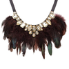 Feather Crystal Pendant Ribbon Collar Statement Necklace