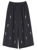 Feather Embroidery Casual Women High Elastic Waist Wide Leg Pant