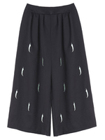 Feather Embroidery Casual Women High Elastic Waist Wide Leg Pant