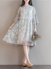 Feather Print Loose 3/4 Sleeve O Neck Women Dresses
