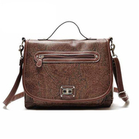 Female Brown Package Retro Print Handbag Messenger Bag Frame Shoulder Bag With Three