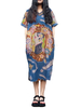 Figure Printed Short Sleeve V Neck Side Pocket Women Dresses