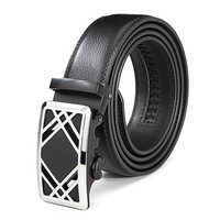 First Floor Cowhide Adjustable Grid Gold Alloy Automatic Buckle Belt