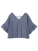 Flare Short Sleeve Back Lace Up Denim Shirts For Women