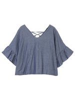 Flare Short Sleeve Back Lace Up Denim Shirts For Women