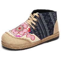 Flax Embroidered Chinese National Style Lace up Boots
