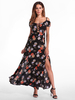 Floral Cold Shoulder Split Lace-up Maxi Dress For Women