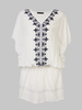 Floral Embroidery V-Neck Batwing Sleeve Mini Dress