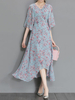 Floral Irregular Hem Half Sleeve V Neck Women Dresses