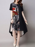 Floral Patchwork A-Line Vintage Dress
