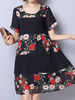Floral Patchwork Printed O-Neck Short Sleeve Loose Women Dresses