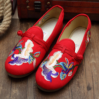 Floral Pattern Embroided Vintage Flat Boat Shoes For Women