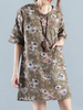 Floral Pocket Design Short Sleeve V Neck Women Dresses