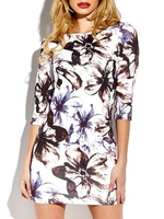 Floral Print Bodycon 3/4 Sleeve O-neck Mini Dress For Women