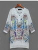 Floral Print Cross Strap Long Sleeve Women V-neck Mini Dress