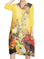 Floral Print Folk Style Half Sleeve Vintage Dress For Women