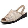 Floral Print Hollow Out Lace Leather Slip On Peep Toe Open Heel Buckle Flat Sandals