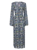 Floral Print Long Horn Sleeves V-neck Women Maxi Dress