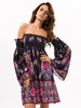 Floral Print Off-shoulder Horn Sleeve Mini Dress For Women