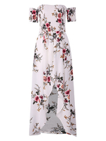 Floral Print Off-shoulder Slit Hem Short Sleeve Maxi Dress For Women