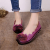 Floral Print Retro Leather National Wind Soft Comfortable Slip On Flat Shoes