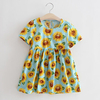 Floral Print Short Sleeve O-neck Dress For Kids Girl