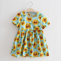 Floral Print Short Sleeve O-neck Dress For Kids Girl