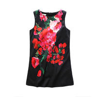 Floral Print Sleeveless O-neck Dress For Kids Girl