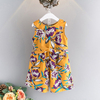 Floral Print Sleeveless O-neck Tops With Shorts Suit For Kids Girls