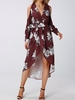 Floral Print V-neck Cold Shoulder Irregular Hem Women Dress