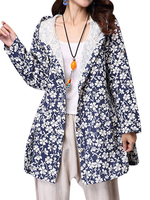 Floral Printed Button Long Sleeve Casual Hoodie For Women