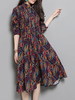 Floral Printed Elastic Waist Long Sleeve Vintage Dresses For Women