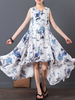 Floral Printed Irregular Hem Sleeveless Women Vintage Dresses