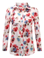 Floral Printed Long Sleeve Sexy Women Chiffon Blouse