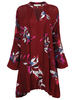 Floral Printed Long Sleeve V Neck Loose Asymmetry Mini Dress