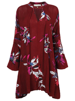Floral Printed Long Sleeve V Neck Loose Asymmetry Mini Dress