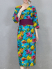 Floral Printed Long Sleeve V Neck Women Vintage Dresses
