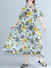 Floral Printed Loose O-Neck Short Sleeve Women Casual Dresses